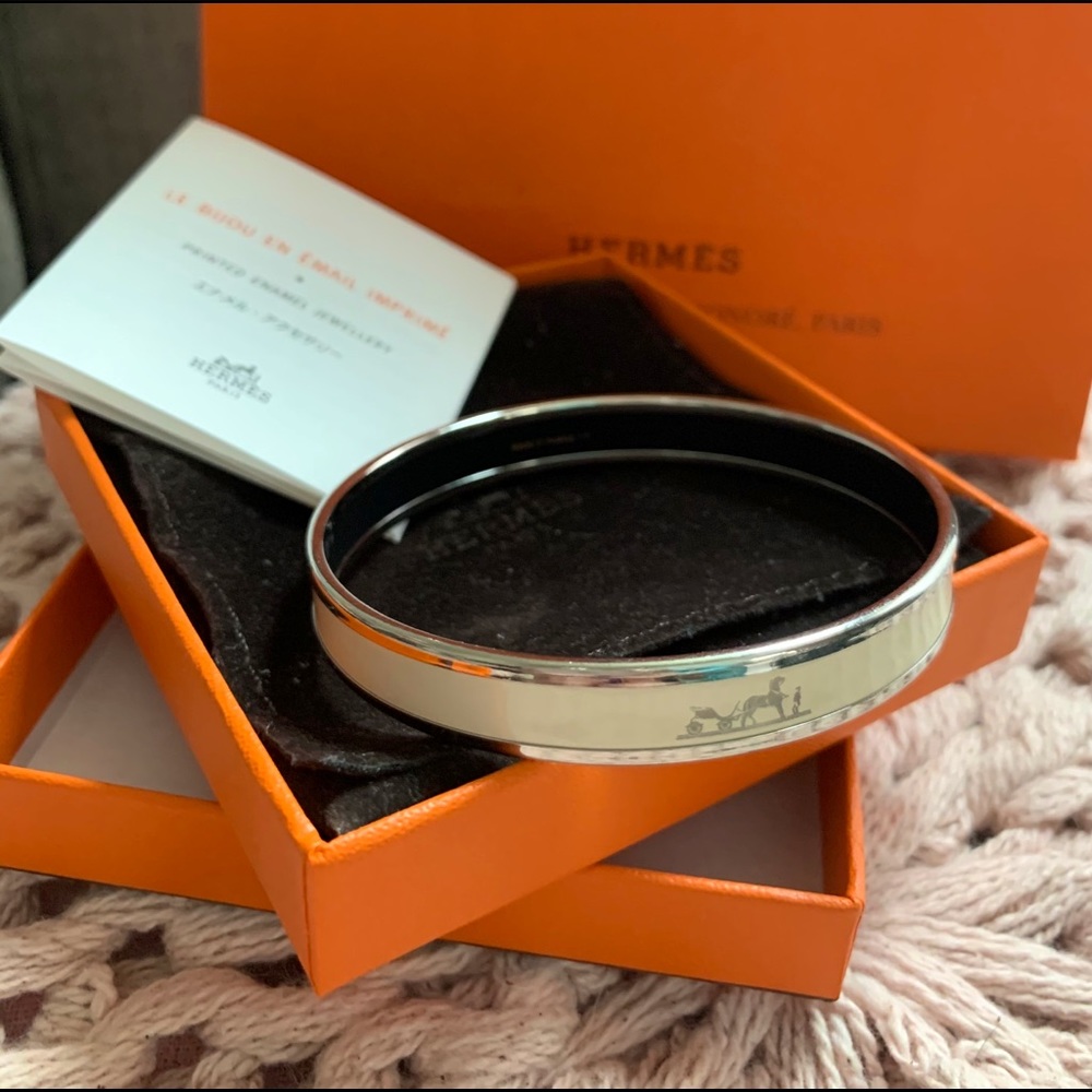 VGUC Hermès Calèche Narrow Enamel Bracelet - PM 65